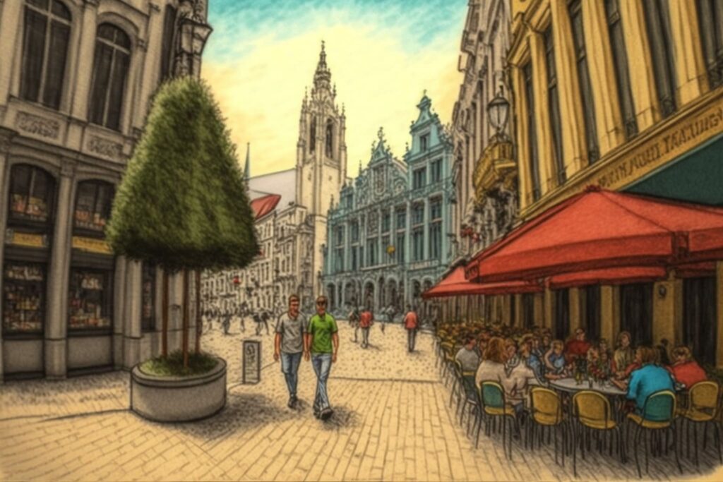 Brussels summertime street scene