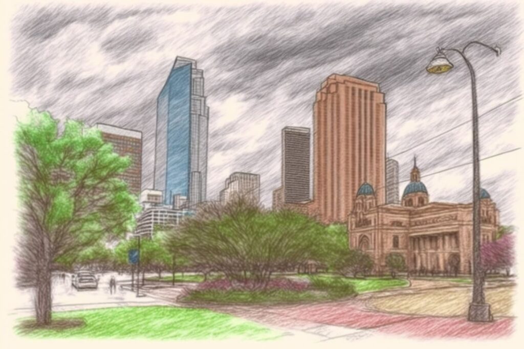 Houston skyline in the Spring